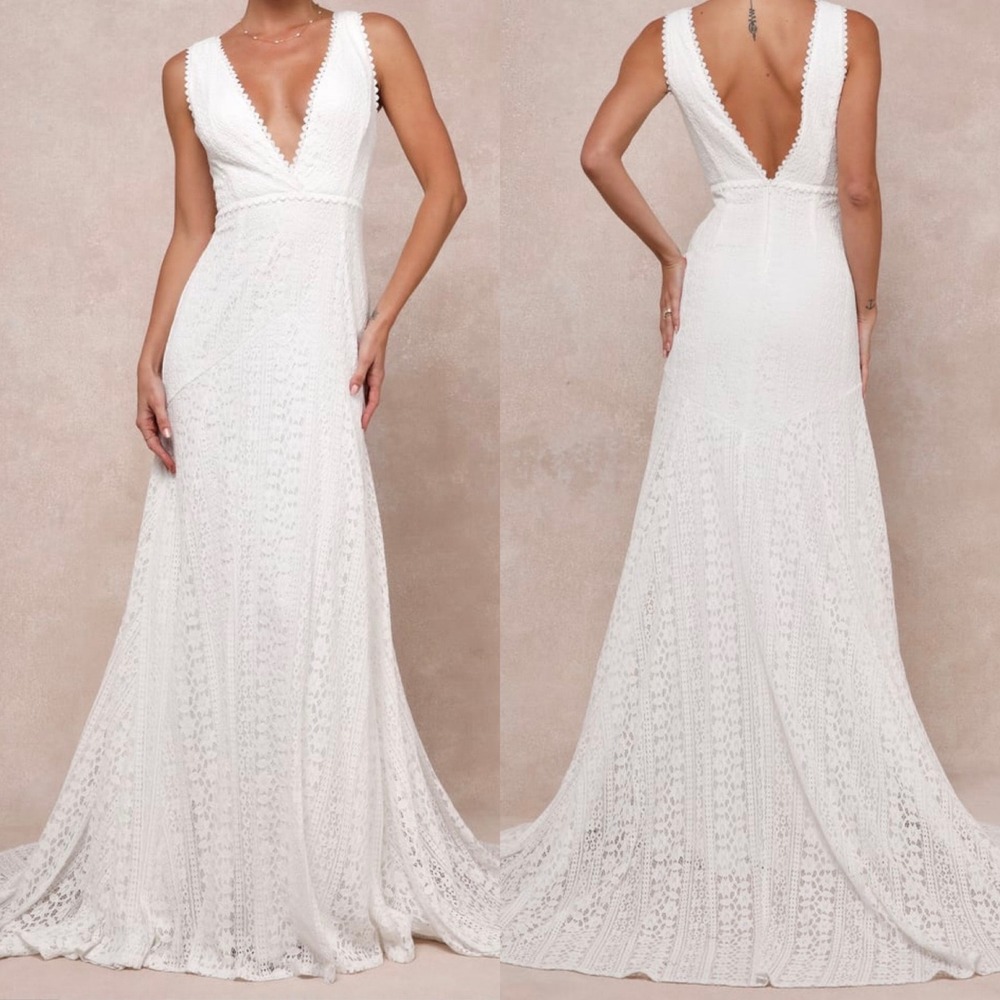 NWOT Lulus XL Infinite Bliss Ivory Lace Sleeveless Backless Trumpet Maxi Dress